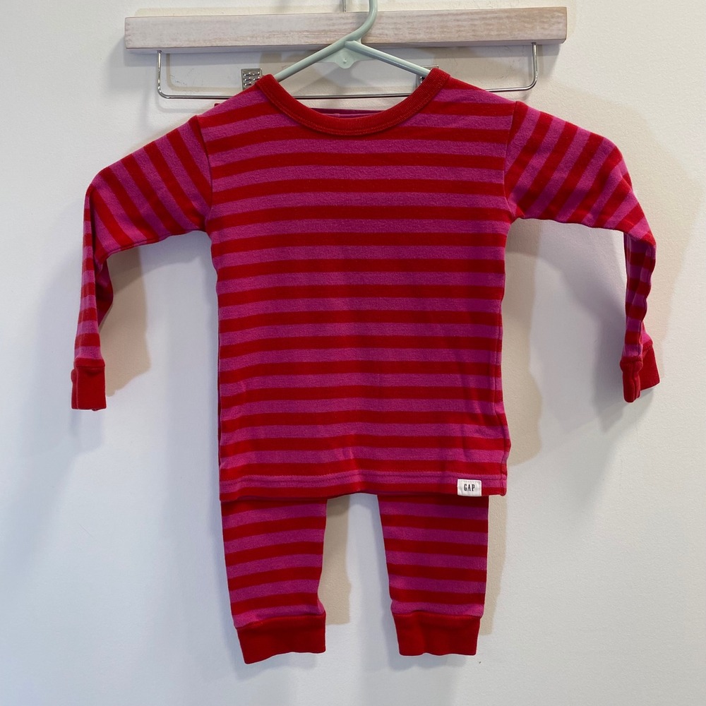 Baby Gap Pajama Set Kids 2T Pink Red Striped Organic Cotton Kidcore Sleepwear